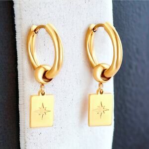 NEW 18K yellow gold plated hoop dangle drop star square earrings jewelry B19A